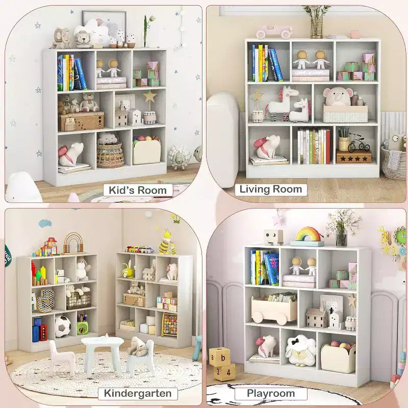 Organisateur de rangement de jouets pour enfants, coffre à jouets en bois à 8 sections, meuble de rangement à 3 niveaux
