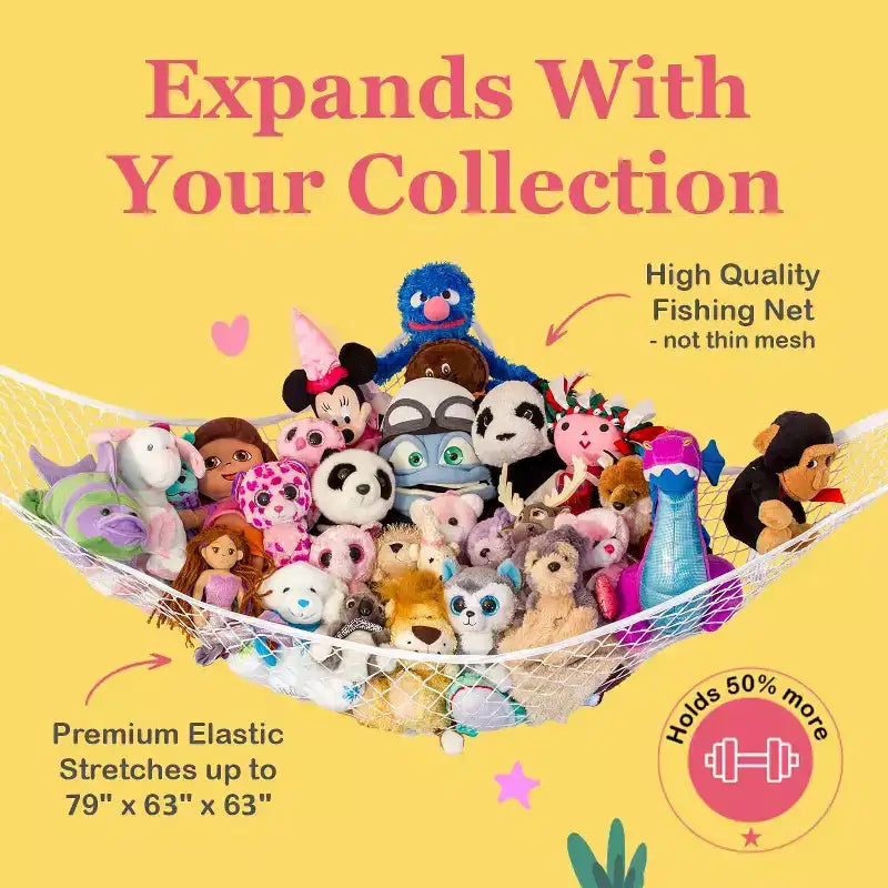 Hamac en filet extra large pour animaux en peluche, 2 pièces, organisateur de rangement de jouets suspendu dans un coin
