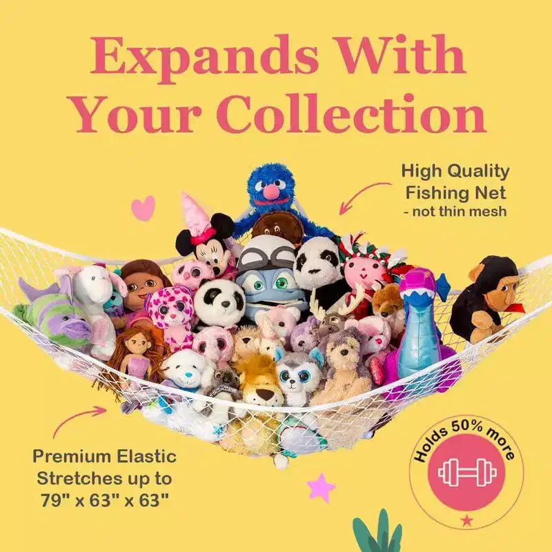 Hamac en filet extra large pour animaux en peluche, 2 pièces, organisateur de rangement de jouets suspendu dans un coin