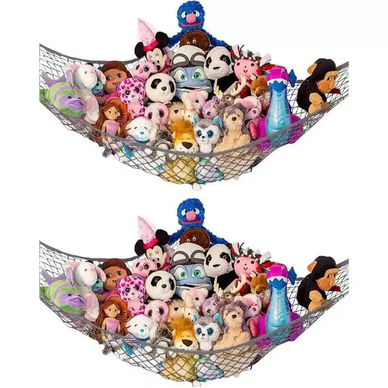 Hamac en filet extra large pour animaux en peluche, 2 pièces, organisateur de rangement de jouets suspendu dans un coin