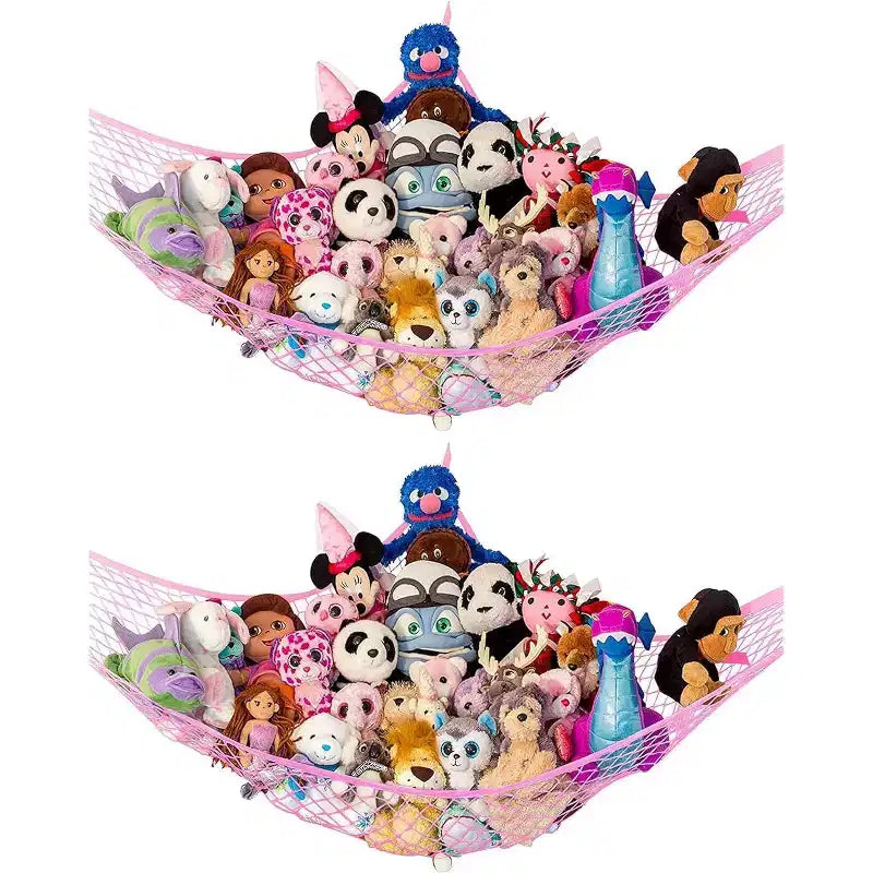 Hamac en filet extra large pour animaux en peluche, 2 pièces, organisateur de rangement de jouets suspendu dans un coin