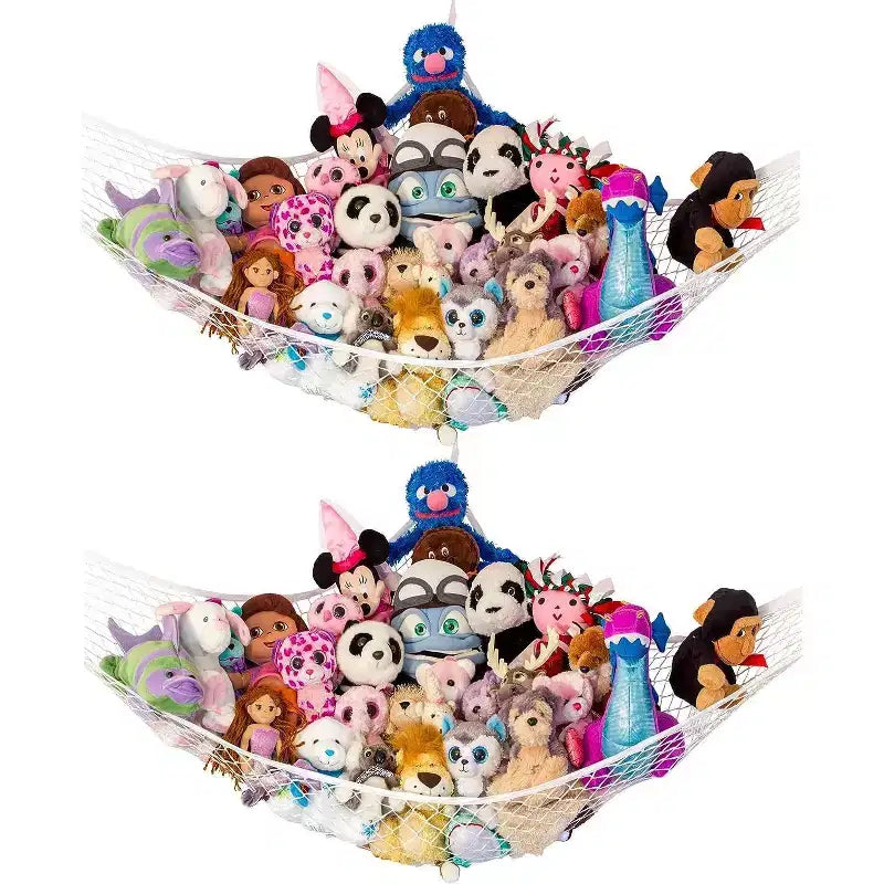 Hamac en filet extra large pour animaux en peluche, 2 pièces, organisateur de rangement de jouets suspendu dans un coin