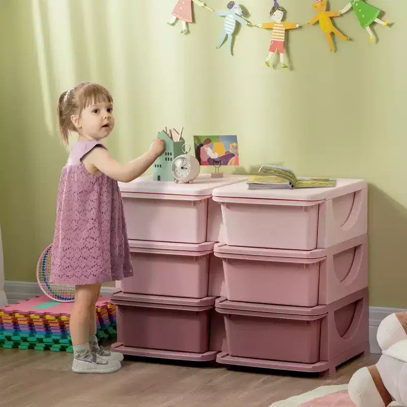 Meuble de rangement 3 niveaux pour jouets d'enfants avec 6 tiroirs amovibles pour salle de jeux, chambre d'enfant, crèche