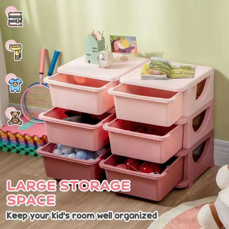 Meuble de rangement 3 niveaux pour jouets d'enfants avec 6 tiroirs amovibles pour salle de jeux, chambre d'enfant, crèche