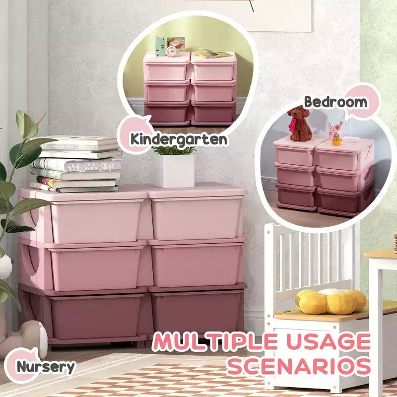 Meuble de rangement 3 niveaux pour jouets d'enfants avec 6 tiroirs amovibles pour salle de jeux, chambre d'enfant, crèche