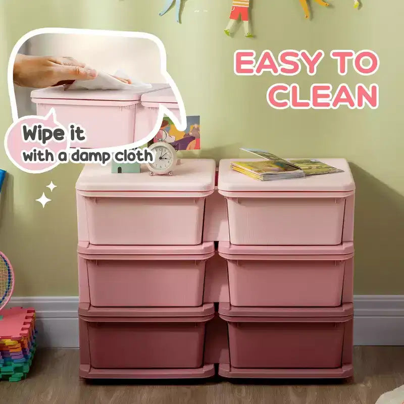 Meuble de rangement 3 niveaux pour jouets d'enfants avec 6 tiroirs amovibles pour salle de jeux, chambre d'enfant, crèche