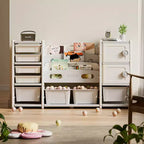 GDFStudio Rene Modern Kids Storage Cabinet with 8 Removable Toy Bins, 4-Tier Bookshelves and 2 Doors