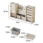 Meuble de rangement moderne pour enfants Rene avec 8 bacs à jouets amovibles, étagères à 4 niveaux et 2 portes
