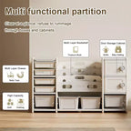 Meuble de rangement moderne pour enfants Rene avec 8 bacs à jouets amovibles, étagères à 4 niveaux et 2 portes