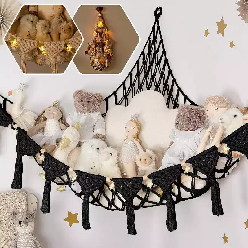 TidyTeds Stuffed Animal Corner, Premium 100% Cotton Handcrafted Hammock with Ambient LED Light, XXL Storage for Maximum Number of Teddy's