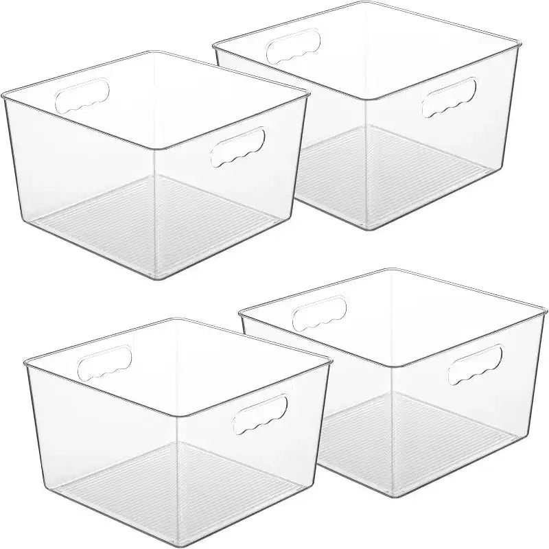 Vtopmart 4 Pack 11x11 Cube Acrylic Extra Large Clear Plastic Storage Bins, for Pantry, Closet, LaundryRoom, Kitchen, Bathroom, UnderSink Organization