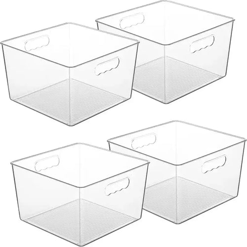 Vtopmart 4 Pack 11x11 Cube Acrylic Extra Large Clear Plastic Storage Bins, for Pantry, Closet, LaundryRoom, Kitchen, Bathroom, UnderSink Organization