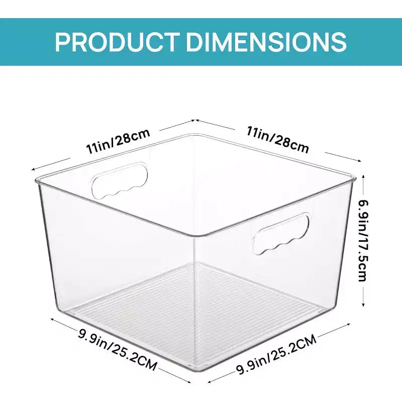 Lot de 4 bacs de rangement extra-larges carrés en acrylique transparent de 28x28 cm, pour garde-manger, placard, buanderie, cuisine, salle de bain, sous l'évier