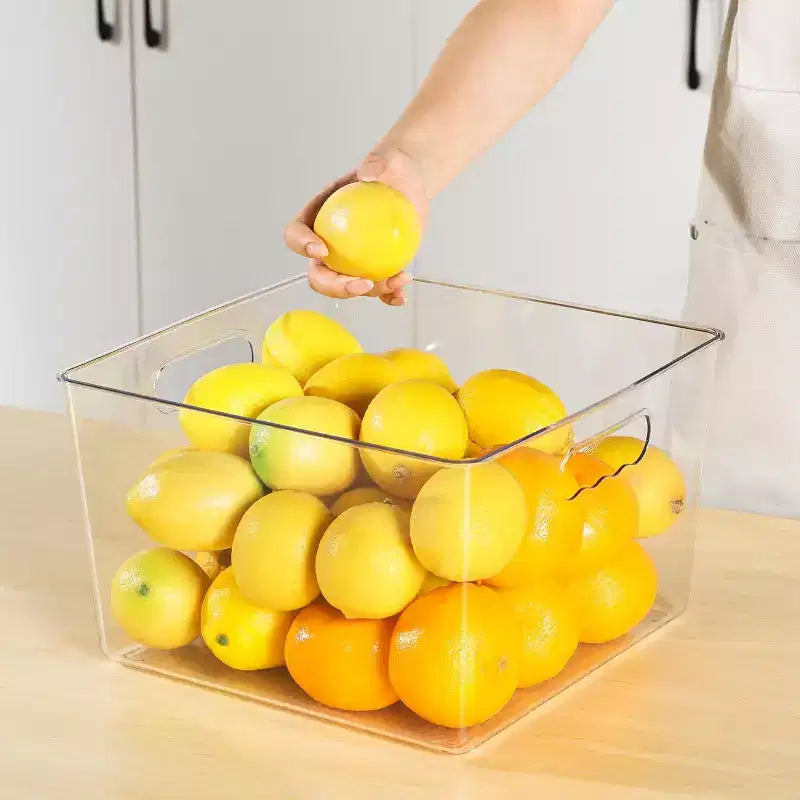 Lot de 4 bacs de rangement extra-larges carrés en acrylique transparent de 28x28 cm, pour garde-manger, placard, buanderie, cuisine, salle de bain, sous l'évier