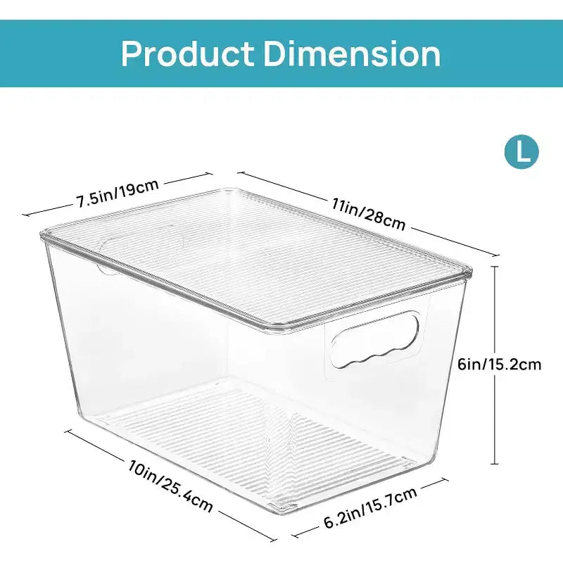 Lot de 4 bacs de rangement empilables en plastique transparent avec couvercles, parfaits pour l'organisation de la cuisine, du réfrigérateur, des placards, des armoires et de la salle de bain