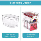 Lot de 4 bacs de rangement empilables en plastique transparent avec couvercles, parfaits pour l'organisation de la cuisine, du réfrigérateur, des placards, des armoires et de la salle de bain