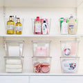Lot de 4 bacs de rangement empilables en plastique transparent avec couvercles, parfaits pour l'organisation de la cuisine, du réfrigérateur, des placards, des armoires et de la salle de bain