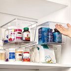 Lot de 4 bacs de rangement empilables en plastique transparent avec couvercles, parfaits pour l'organisation de la cuisine, du réfrigérateur, des placards, des armoires et de la salle de bain