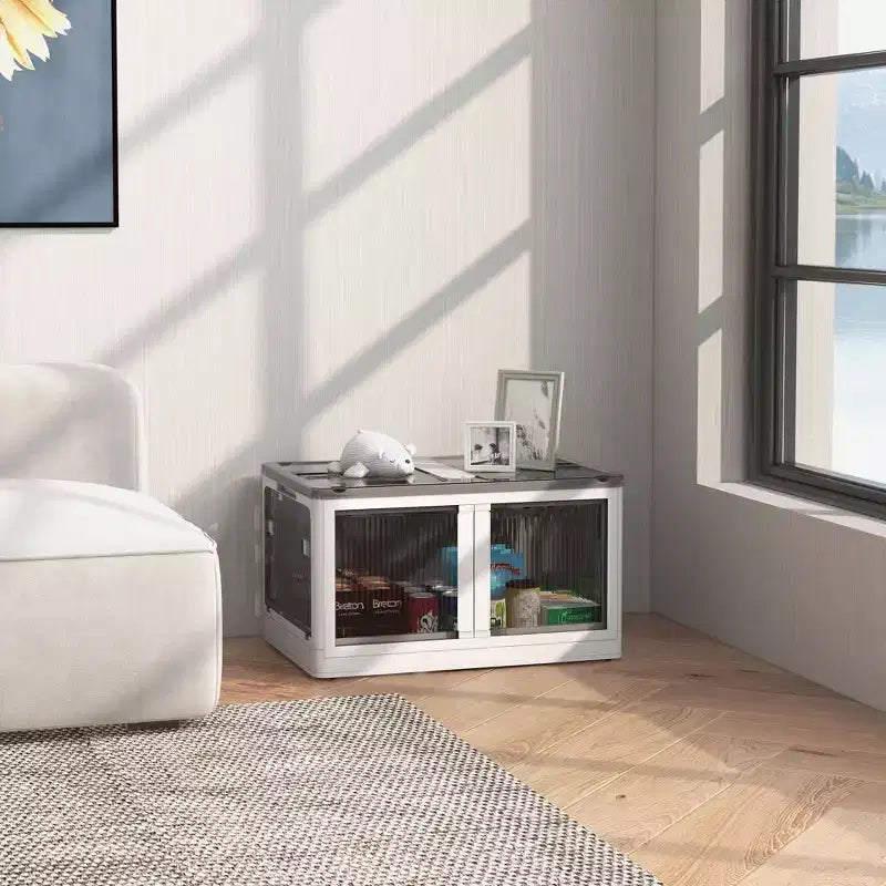 Bac de rangement pliable avec couvercle et roues, empilable 68 litres - Blanc