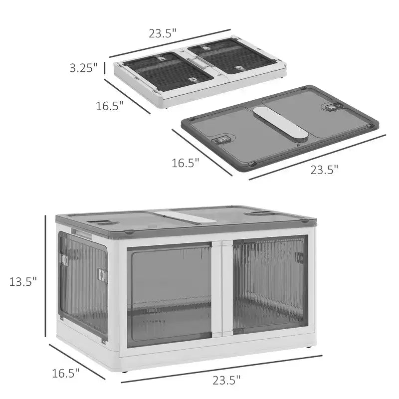 Bac de rangement pliable avec couvercle et roues, empilable 68 litres - Blanc