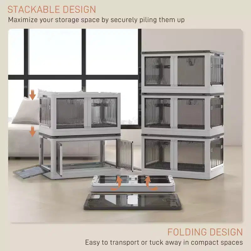 Bac de rangement pliable avec couvercle et roues, empilable 68 litres - Blanc