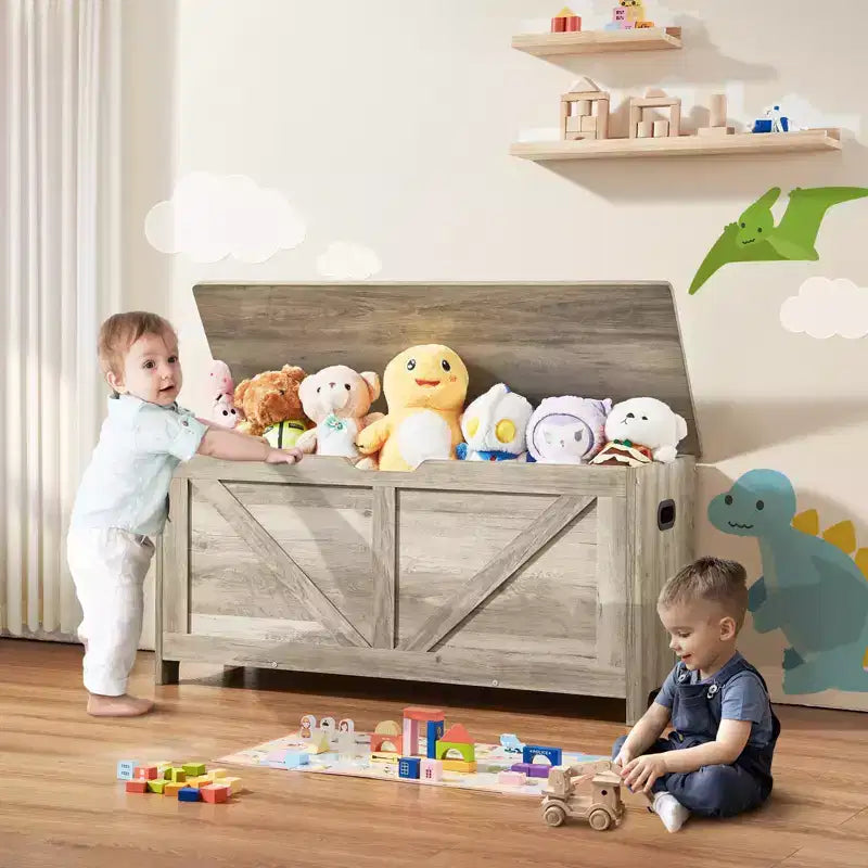 Coffre de Rangement Jouets pour Enfants, Banc en Bois, 99 x 39,5 x 48 cm, Gris, Robuste