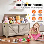 Coffre de Rangement Jouets pour Enfants, Banc en Bois, 99 x 39,5 x 48 cm, Gris, Robuste
