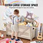 Coffre de Rangement Jouets pour Enfants, Banc en Bois, 99 x 39,5 x 48 cm, Gris, Robuste