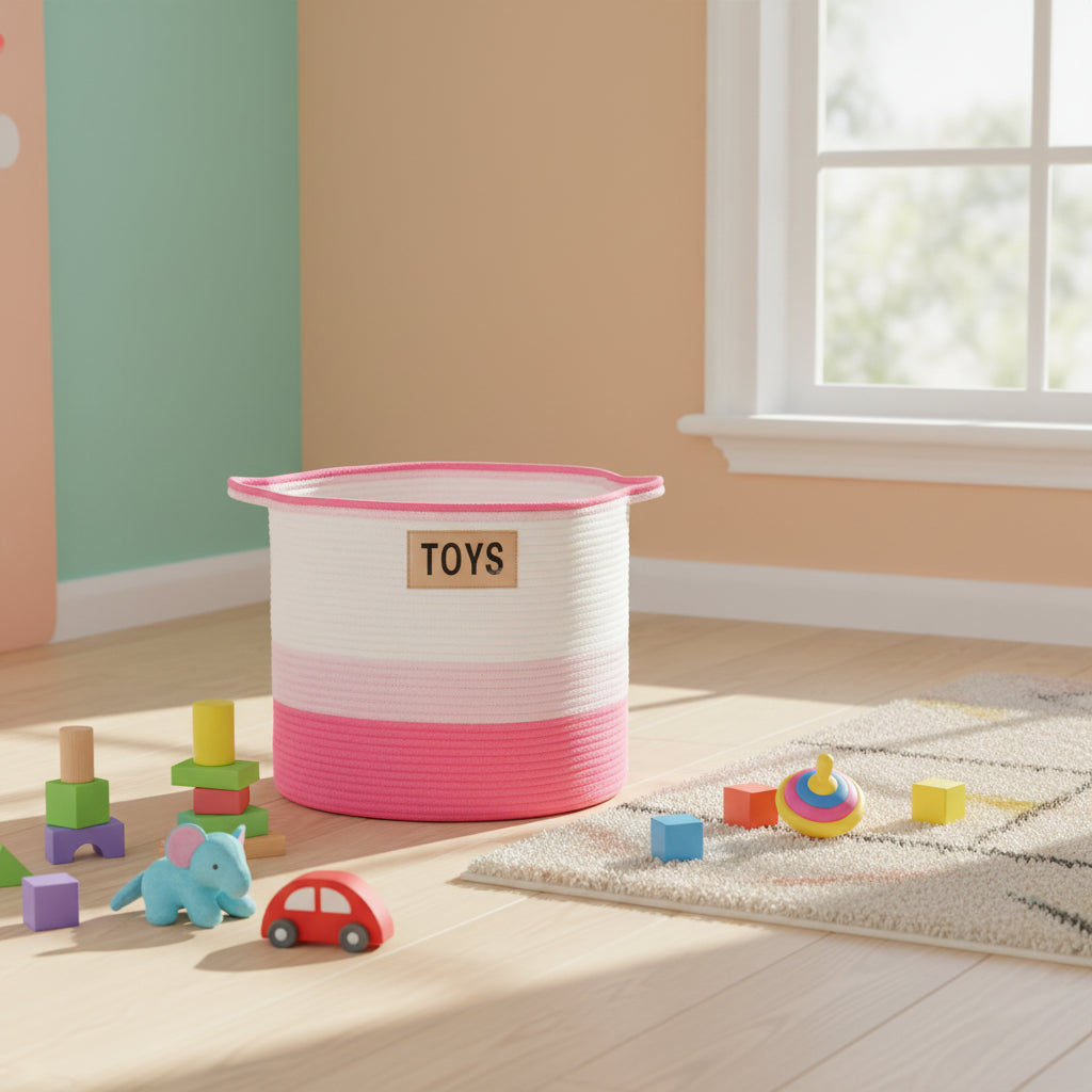 Midlee Pink Toys Cotton Rope Basket- 3 Tone- Nursery Dog Kids Baby Woven Storage Bin Organizer