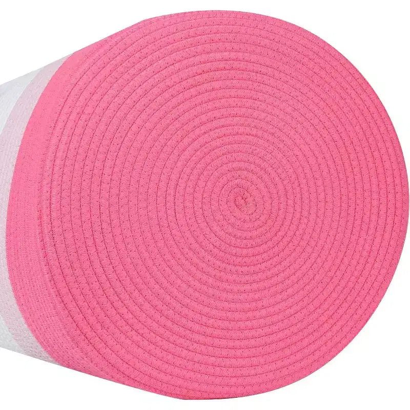 Panier en Corde de Coton Rose - 3 Tons - Crèche Chien Enfants Bébé Corbeille de Rangement Tissée Organiseur