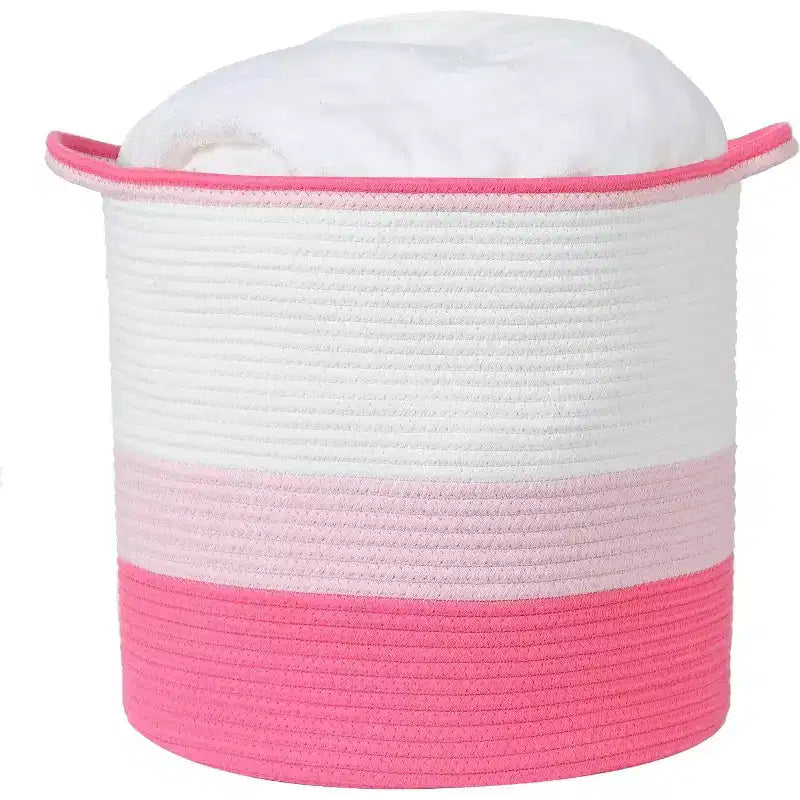 Panier en Corde de Coton Rose - 3 Tons - Crèche Chien Enfants Bébé Corbeille de Rangement Tissée Organiseur