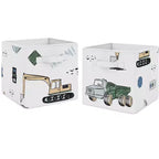 Sweet Jojo Designs Boy Set of 2 Kids' Decorative Fabric Storage Bins Construction Truck Green Blue and Grey