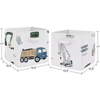 Bacs de rangement décoratifs en tissu pour garçons Camion de chantier Vert Bleu et Gris