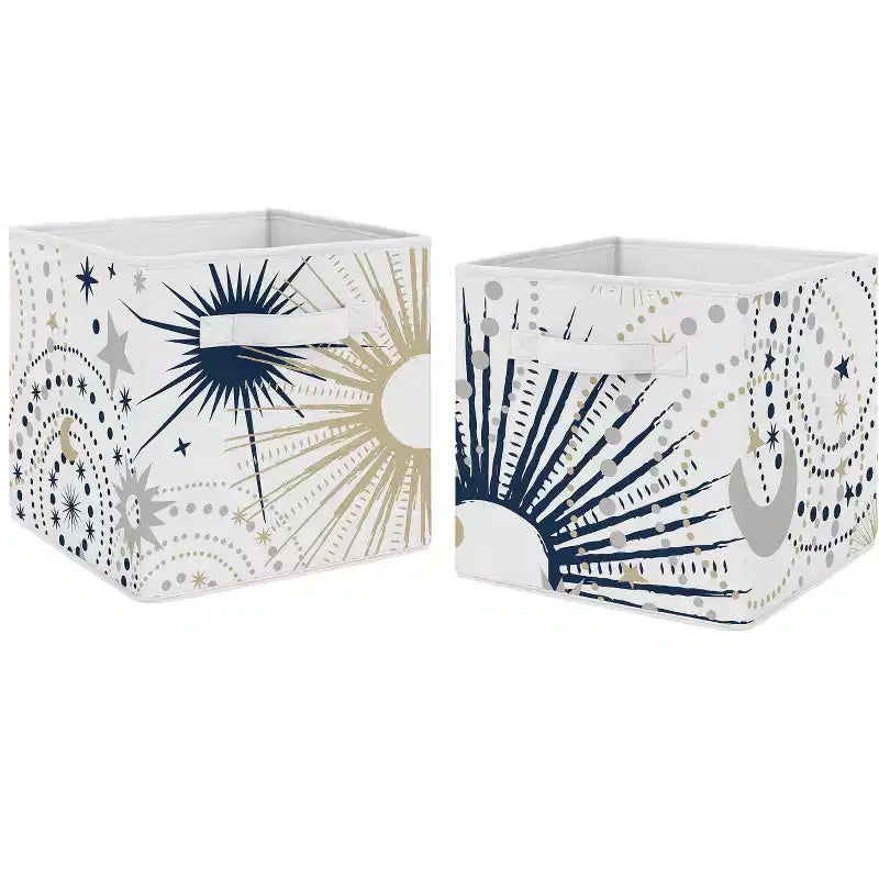 Sweet Jojo Designs Boy or Girl Gender Neutral Unisex Set of 2 Kids' Decorative Fabric Storage Bins Celestial Blue Gold and Grey