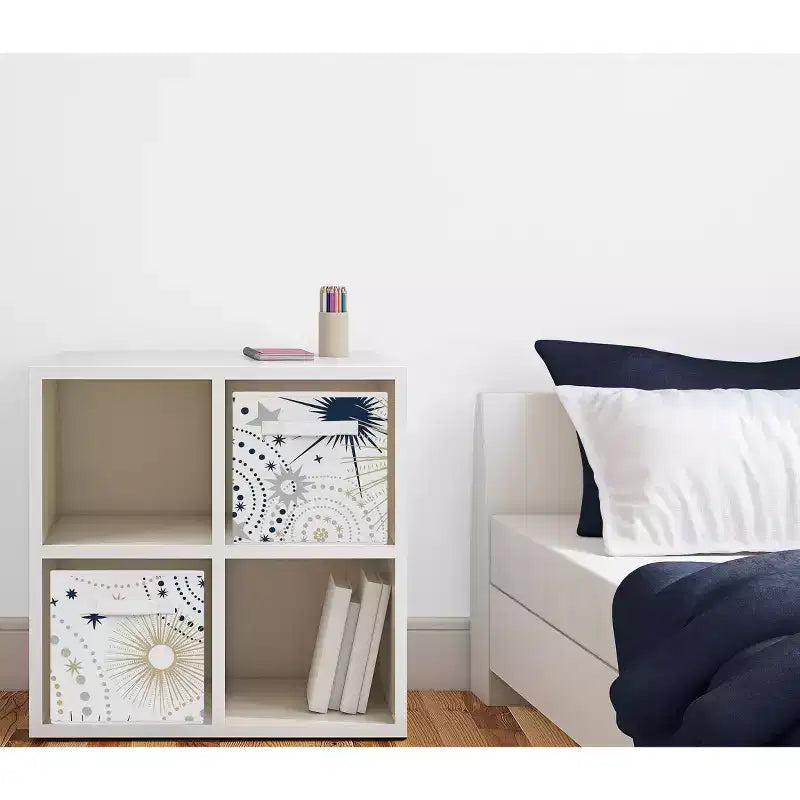 Bacs de rangement décoratifs en tissu pour enfants, modèle garçon ou fille, unisexe, bleu céleste, doré et gris