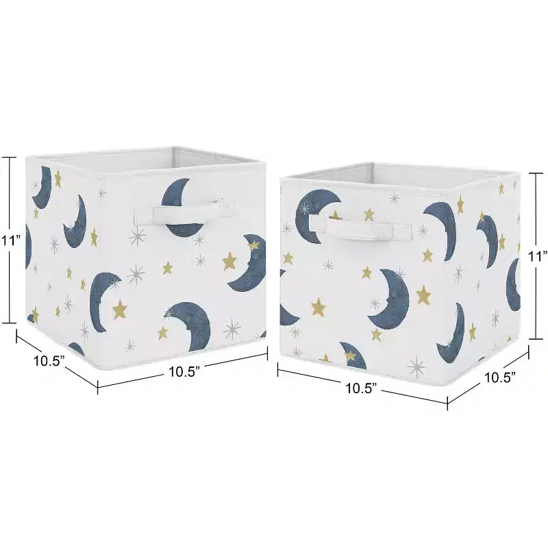 Bacs de rangement décoratifs en tissu pour enfants (garçon ou fille, unisexe) motifs ourson et lune, bleu, doré et gris