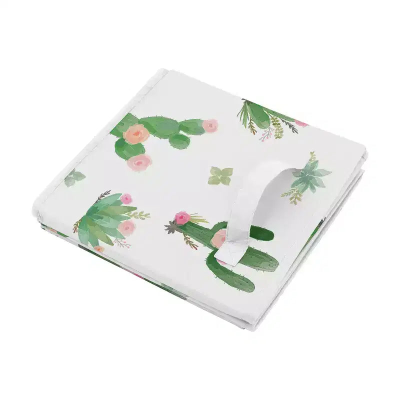 Bac de rangement décoratif en tissu pour filles, motif cactus floral rose et vert