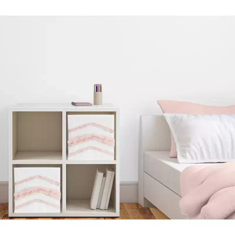 Bacs de Rangement Décoratifs en Tissu pour Enfants Filles, Franges Bohème Blanc et Rose