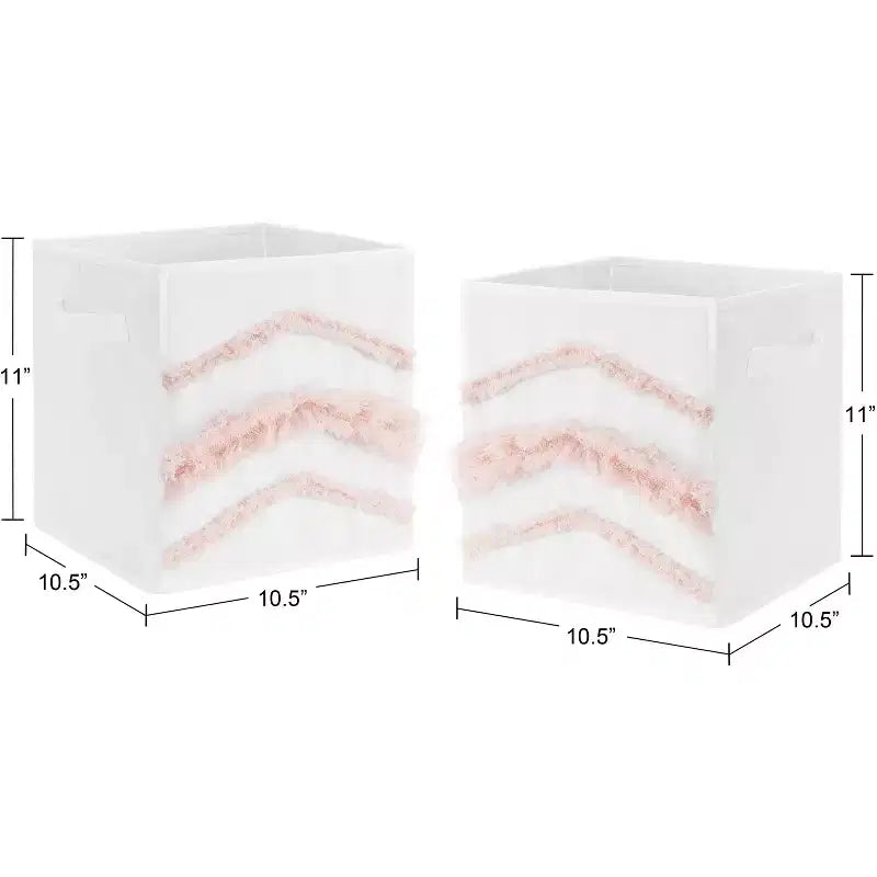 Bacs de Rangement Décoratifs en Tissu pour Enfants Filles, Franges Bohème Blanc et Rose
