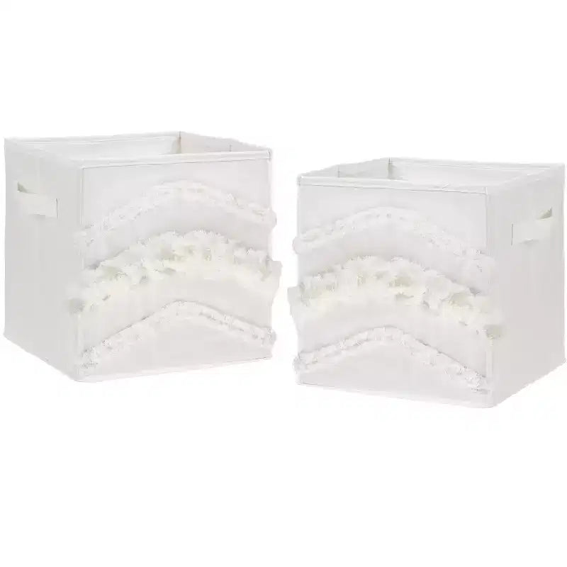 Sweet Jojo Designs Boy or Girl Gender Neutral Unisex Set of 2 Kids' Decorative Fabric Storage Bins Bohemian Fringe Ivory