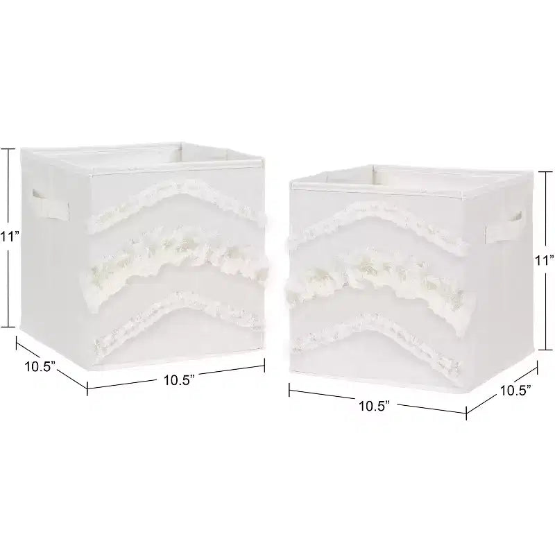 Bacs de Rangement Décoratifs en Tissu Enfant Fille ou Garçon Unisexe Franges Bohèmes Ivoire