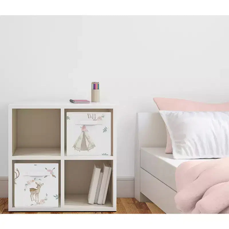 Bacs de rangement décoratifs en tissu pour filles, blanc, taupe et rose