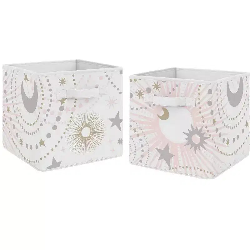 Sweet Jojo Designs Girl Set of 2 Kids' Decorative Fabric Storage Bins Celestial Pink Gold and Grey