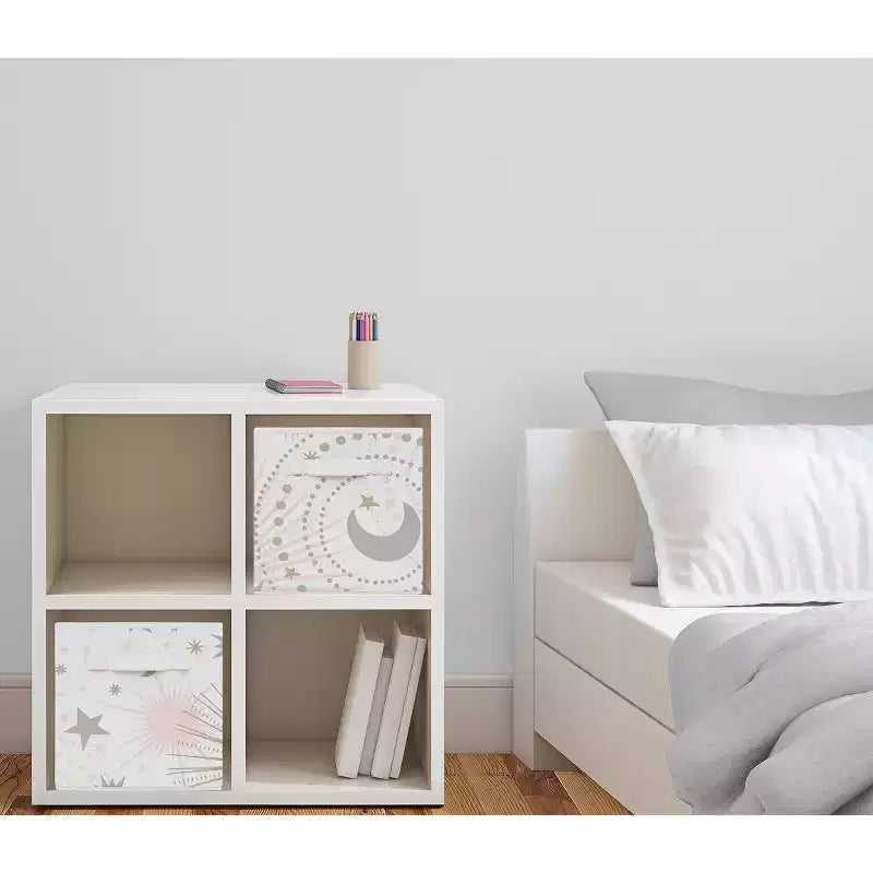 Boîtes de rangement décoratives en tissu pour filles Rose céleste, or et gris