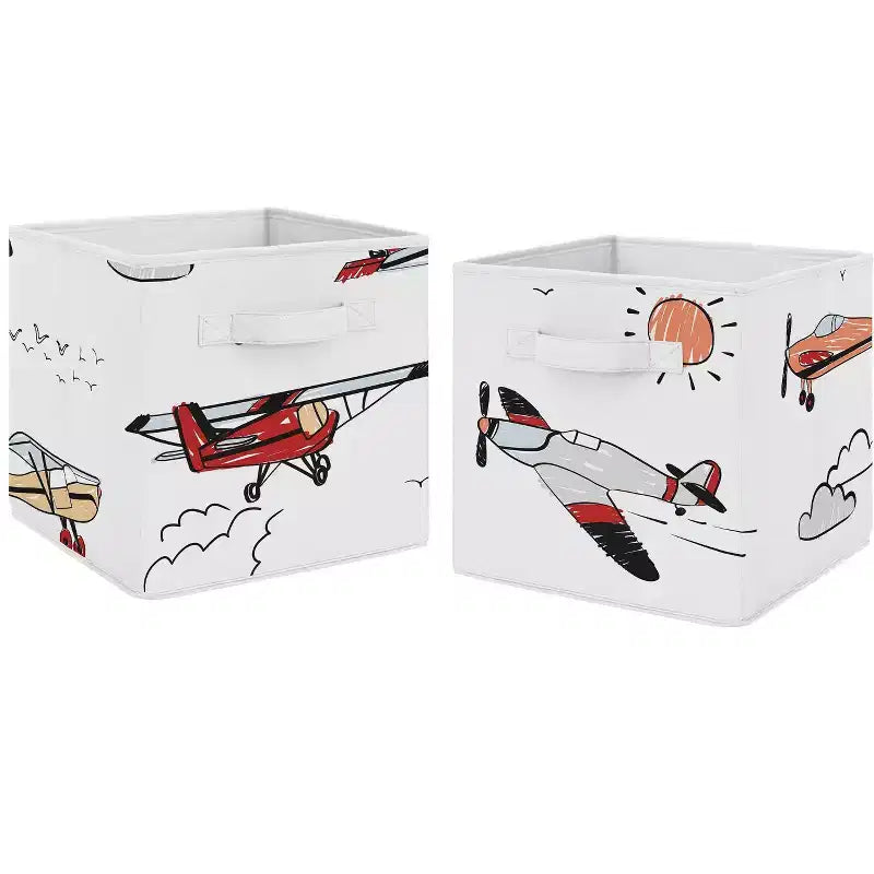 Sweet Jojo Designs Boy Set of 2 Kids' Decorative Fabric Storage Bins Airplane Red Blue and Grey