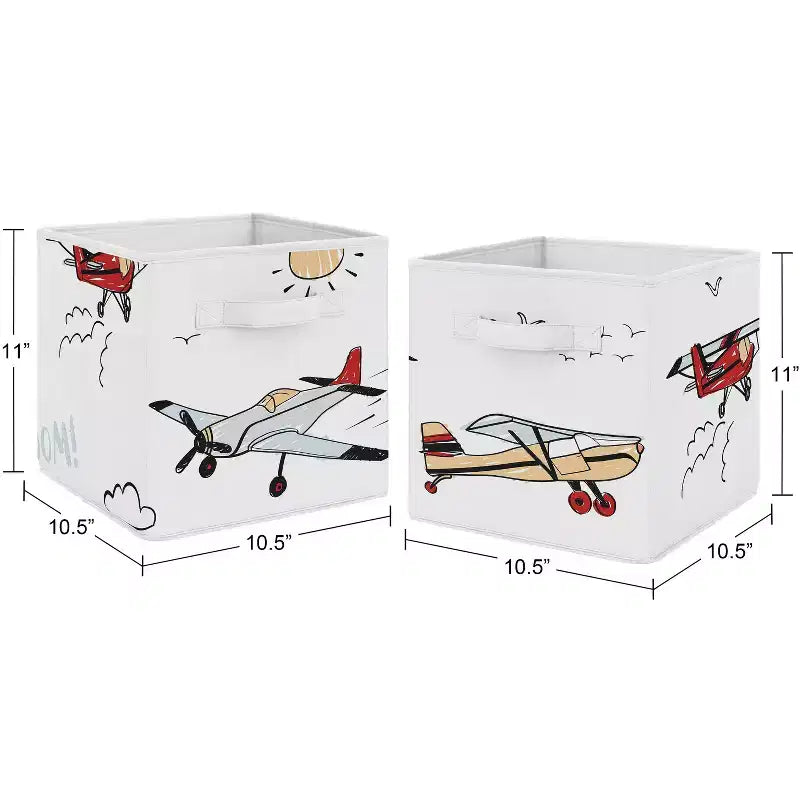 Bacs de rangement décoratifs en tissu pour garçons - Avion Rouge, Bleu et Gris