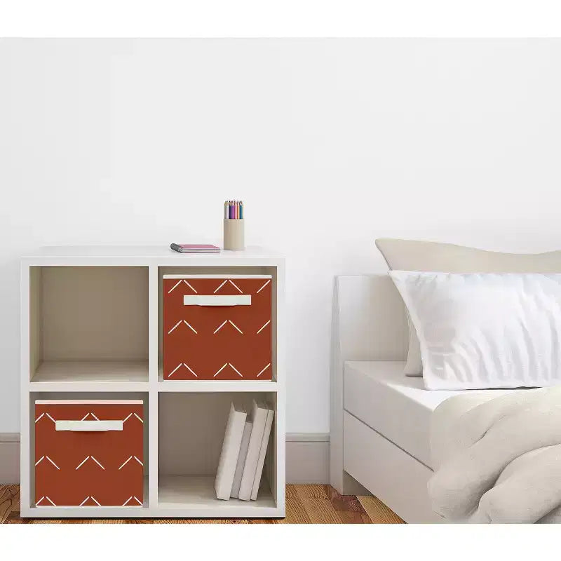 Bac de Rangement Décoratif en Tissu pour Enfants, Motif Losanges, Unisexe, Orange et Ivoire