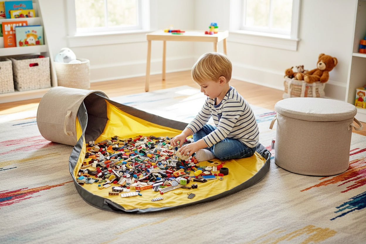 Creative QT SlideAway Toy Storage Organizer & Play Mat for Kids - Organizer Storage Bin for Toys - Kids Toy Box - Beige