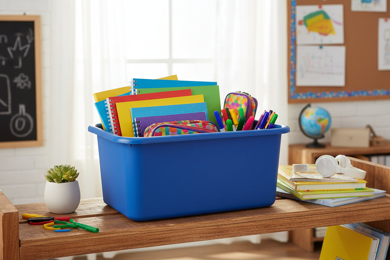 Teacher Created Resources Blue Small Plastic Storage Bin Pack of 6